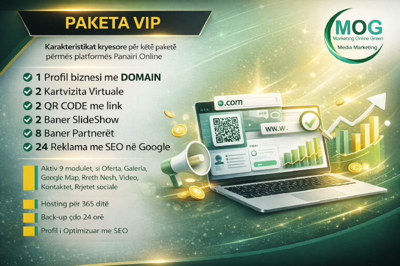 Paketa VIP me Domain me 24 reklama, Porosit Faqe interneti, Porosit Website, Faqe Interneti e-Commerce, dyqan online eShop, Faqe Interneti per bizneset, Web faqe per biznesin, Ndertim Website, promovim i markes, reklame per marka shqiptare